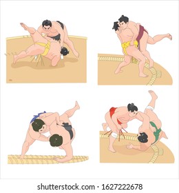 Sumo wrestler holds an opponent throw Fluttering.