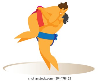 Sumo wrestler holds an opponent throw