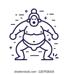 Icono del luchador de sumo. Plantilla de logo del guerrero gordo japonés en estilo de arte de línea.