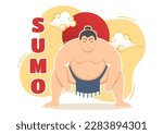 Sumo Wrestler Illustration with Fighting Japanese Traditional Martial Art and Sport Activity in Flat Cartoon Hand Drawn Landing Page Templates