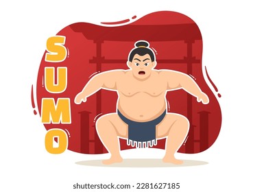 Sumo Wrestler Illustration with Fighting Japanese Traditional Martial Art and Sport Activity in Flat Cartoon Hand Drawn Landing Page Templates