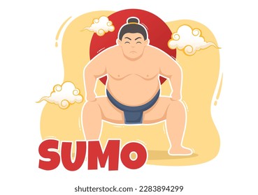 Sumo Wrestler Illustration with Fighting Japanese Traditional Martial Art and Sport Activity in Flat Cartoon Hand Drawn Landing Page Templates