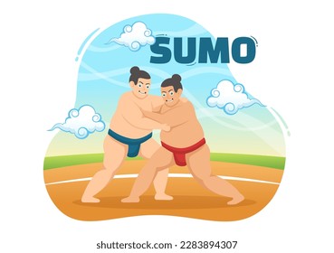 Sumo Wrestler Illustration with Fighting Japanese Traditional Martial Art and Sport Activity in Flat Cartoon Hand Drawn Landing Page Templates