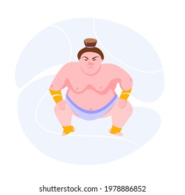 Sumo Wrestler Japanese vector flat illustration cartoon. Sumo man modern vector illustration on white background. Logo sumo wrestler