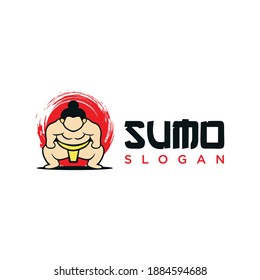 Sumo Wrestler Logo-Zeichen. Fett, übergewichtig Mann. Traditioneller Sport Japans. Branding Identity Corporate Vektorlogo-Design Flach Style 