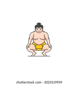 Sumo wrestler Logo. Fat, overweight man. Japanese Traditional sport logo design inspiration