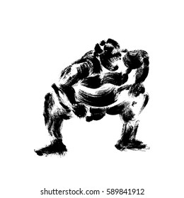 Sumo wrestler, made in a grunge technique.