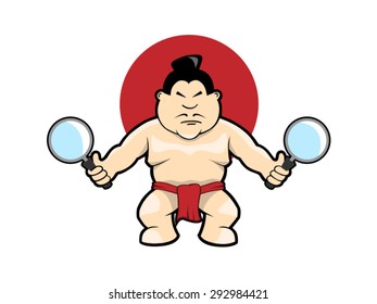 Sumo wrestler with magnifiers vector