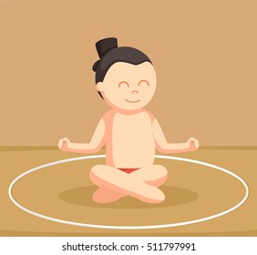sumo wrestler meditate illustration design