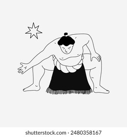 A sumo wrestler in minimal art style. Traditional japanese sport.