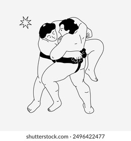 A sumo wrestler in minimal art style. Traditional japanese sport.