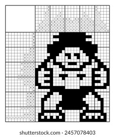 Sumo wrestler. Nonogram, japanese crossword, educational game. Black and white, 25x30. Logical solution. Structured customizable EPS.