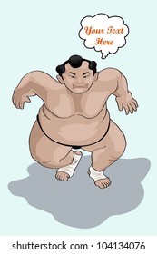 sumo wrestler ready to attack with blank bubble for text