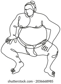 Sumo Wrestler or Rikishi Fighting Stance Front View Continuous Line Drawing