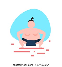 sumo wrestler sienton fondo blanco deporte masculino actividad caricatura personaje de dibujos animados de longitud completa ilustración vectorial plana