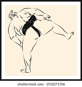 Sumo wrestler sketch. Vector poster. Living room poster, wall decoration poster