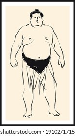 Sumo wrestler sketch. Vector poster. Living room poster, wall decoration poster