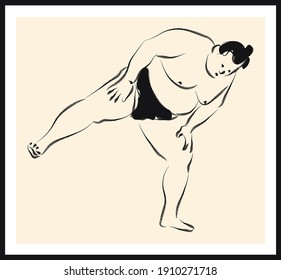 Sumo wrestler sketch. Vector poster. Living room poster, wall decoration poster