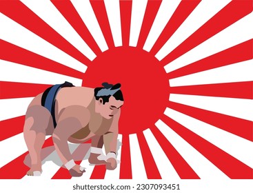 Sumo wrestler in sprt position symbol of Japan-