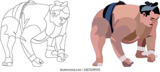 Sumo wrestler in sprt position symbol of Japan-