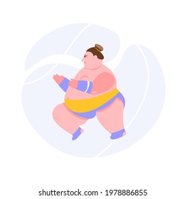 Sumo Wrestler vector flat illustration isolated on white background. Sumo wrestler in a fighting stance cartoon illustration.Logo sumo wrestler