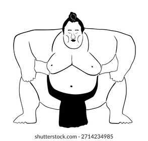 Ilustración de silueta gráfica de Vector de luchador de sumo aislada. Deporte tradicional de Japón. Deportista con sobrepeso disciplina de lucha de sumo. Sombra de forma de batalla de hombre gordo.