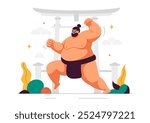 Sumo Wrestler Vector Illustration with Fighting Japanese Traditional Martial Art and Sport Activity in a Flat Style Cartoon Background