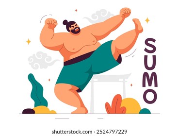 Sumo Wrestler Vector Illustration with Fighting Japanese Traditional Martial Art and Sport Activity in a Flat Style Cartoon Background