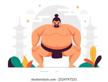 Sumo Wrestler Vektorgrafik mit Kampf gegen japanische traditionelle Kampfkunst und Sport Aktivität in einem flachen Stil Cartoon Hintergrund