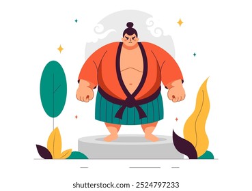 Sumo Wrestler Vector Illustration with Fighting Japanese Traditional Martial Art and Sport Activity in a Flat Style Cartoon Background