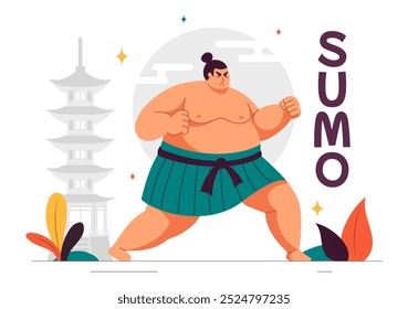 Sumo Wrestler Vektorgrafik mit Kampf gegen japanische traditionelle Kampfkunst und Sport Aktivität in einem flachen Stil Cartoon Hintergrund