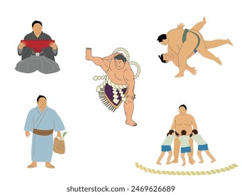 Sumo wrestler vector illustrations. Japanese traditional sport.