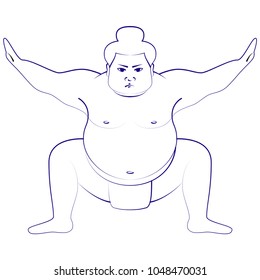 Sumo WrestlerIsolated illustration of sumo wrestler, imitation of pen drawing, white background