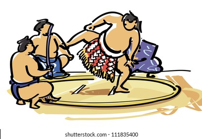 Sumo wrestler's ceremonial entrance into the ring