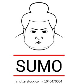 Sumo wrestler's head with the inscription sumo. imitation of pen drawing