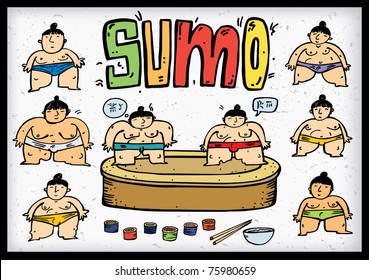 Sumo wrestlers illustration