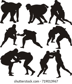 sumo wrestlers silhouettes and icon