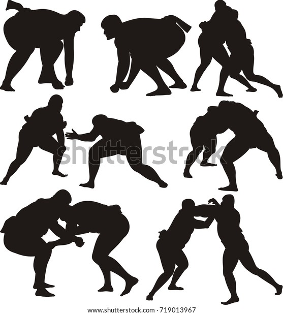 Sumo Wrestlers Silhouettes Icon Stock Vector (Royalty Free) 719013967