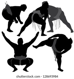 Sumo Wrestling Silhouette on white background