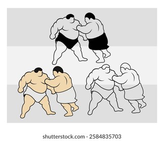 Sumo Wrestling, Sumo Wrestling Silhouette, Sports, Sumo, Sumo illustration, Vector, Clipart