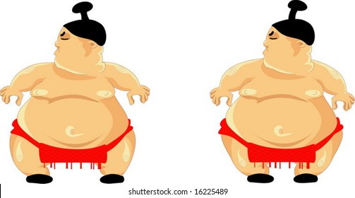 sumotori (sumo wrestler) in two different positions. illustration of japanese national kind of sport.