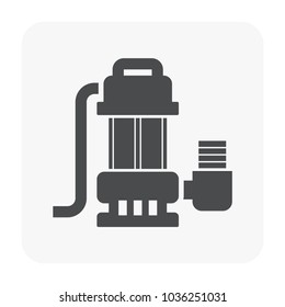 Sump pump, submersible pump or dewatering pump vector icon. 
Consist of electric motor, impeller and cable. For drainage system to remove water, flood, wastewater, sewage, groundwater and rainwater.