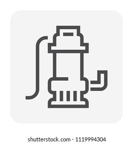 Sump pump, submersible pump or dewatering pump vector icon. Consist of electric motor, impeller, cable. For drainage system to remove water, flood, wastewater, sewage, groundwater, rainwater. 48x48 px