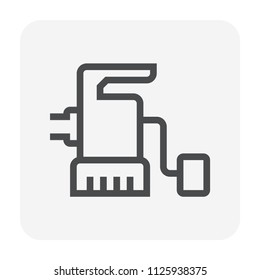 Sump pump, submersible pump or dewatering pump vector icon. 
Consist of electric motor, impeller and cable. For drainage system to remove water, flood, wastewater, sewage, groundwater and rainwater.