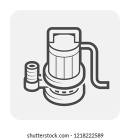 Sump pump, submersible pump or dewatering pump vector icon. 
Consist of electric motor, impeller and cable. For drainage system to remove water, flood, wastewater, sewage, groundwater and rainwater.