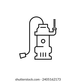 Sump pump vector icon. Sewer plumbing submersible pump vector illustration. House drainage water pump sign in black and white color.