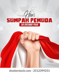 sumpah pemuda Indonesia youth pledge banner poster flyer flag waving in hand fist vector