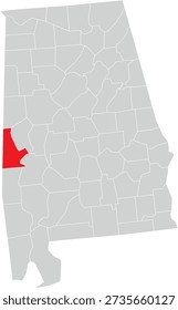 Sumter County on Alabama State Map Editable Vector