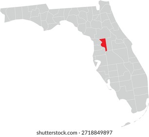 Sumter County on Map of Florida State Editable Vector