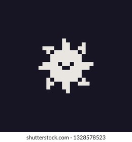 Sun 1-bit pixel art icon. Design for  logo, sticker, stamp, web, mobile app, badges and patches. Video game sprite. Isolated vector illustration.  
